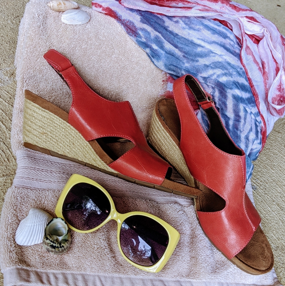Coral Sling Back Non - Leather Wedge Sandals